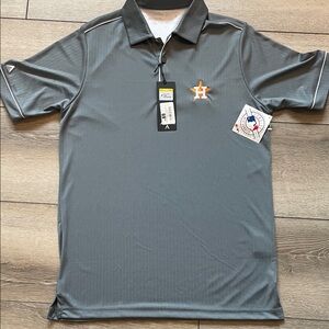 Astros Antigua Gray Polo Shirt with Orange Accent